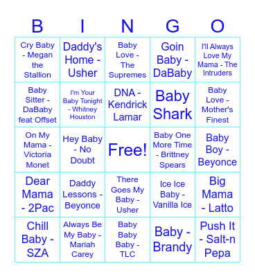 Baby Boy Curry Music Bingo Card