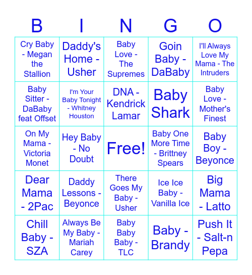 Baby Boy Curry Music Bingo Card