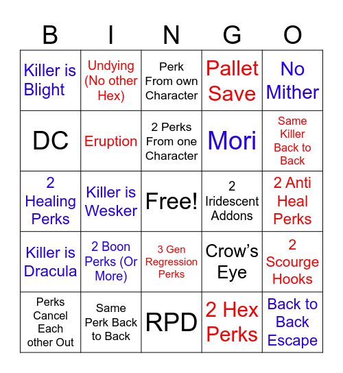 DbD Chaos Shuffle Bingo Card
