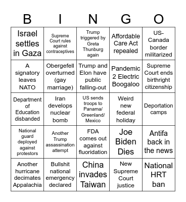 Trump Administration Bingo Card