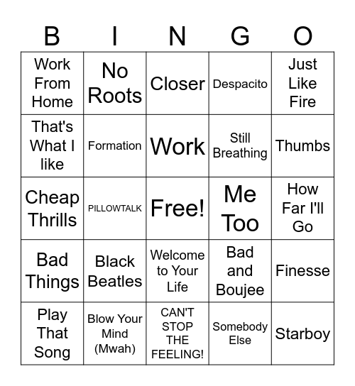 2016 Music Bingo Card