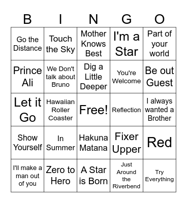 Disney Music Bingo! Bingo Card