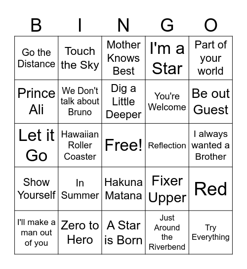 Disney Music Bingo! Bingo Card