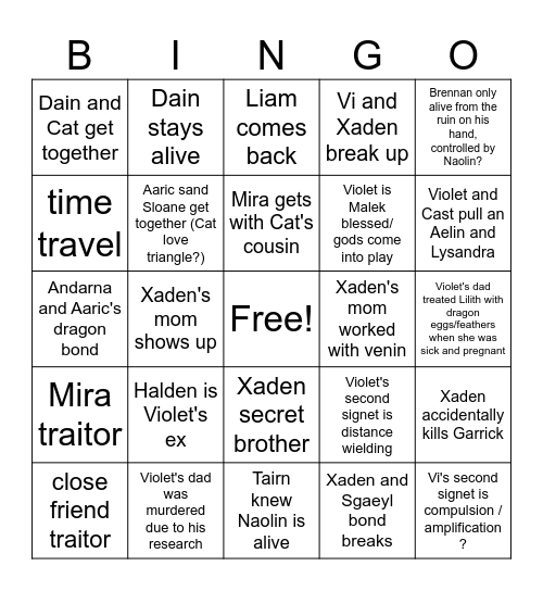 Onyx Storm Bingo Card