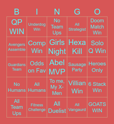 Marvel Rivals Bingo Card