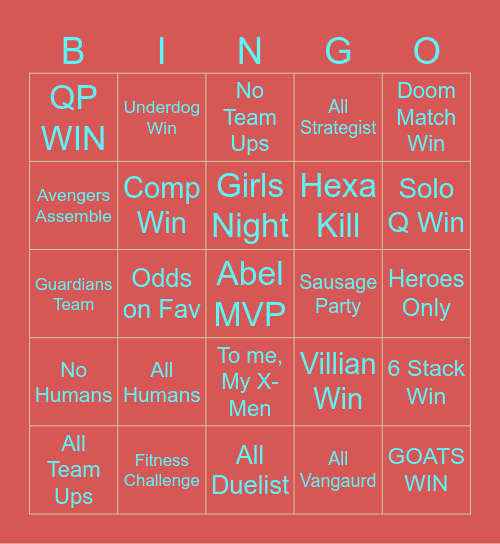 Marvel Rivals Bingo Card