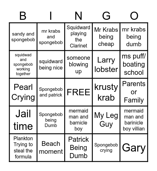 Spongebob - InternetCity Bingo Card