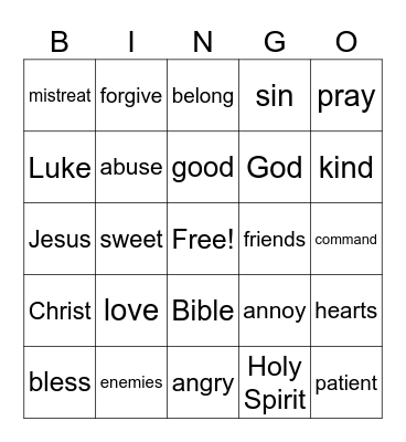Forgive Your Enemies Bingo Card