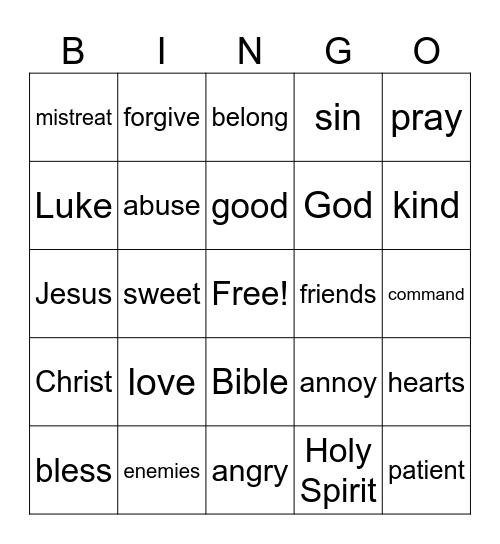 Forgive Your Enemies Bingo Card