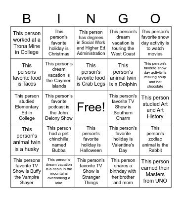 Staff Bingo Card