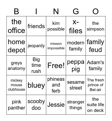 Theme Bingo Card