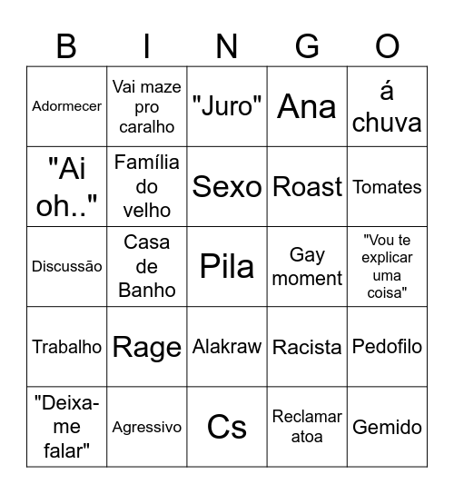 Pedro Bingo Card