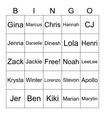 Untitled Bingo Card