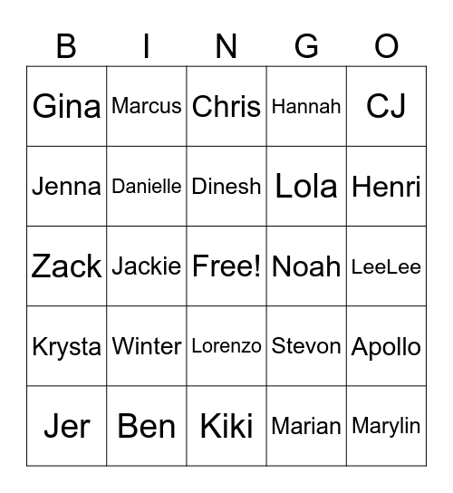 Untitled Bingo Card