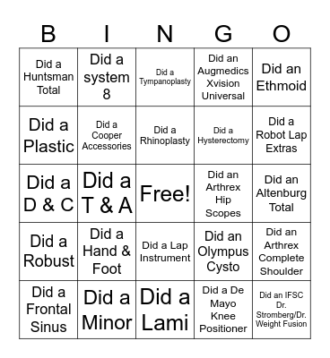 Sterile Processing Trays Bingo Card