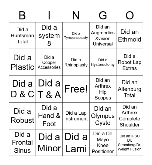 Sterile Processing Trays Bingo Card