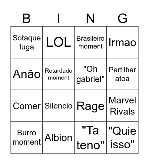 Anão Bingo Card
