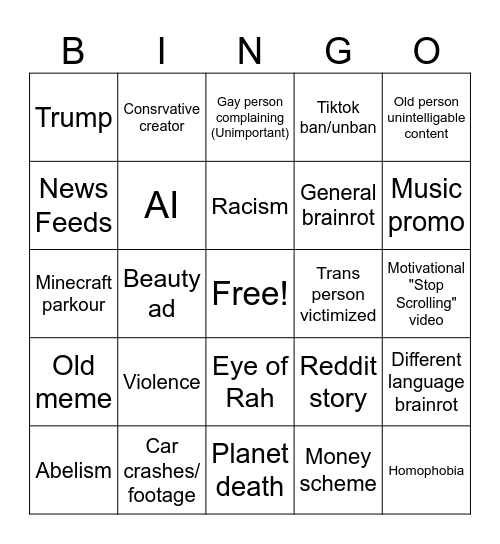 Instagram Reels Bingo Card
