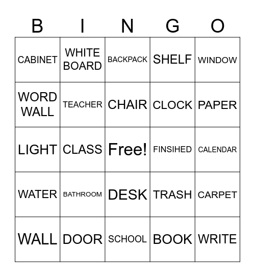 ASL CLASSROOM Bingo Card