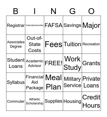 College 101 Bingo Card
