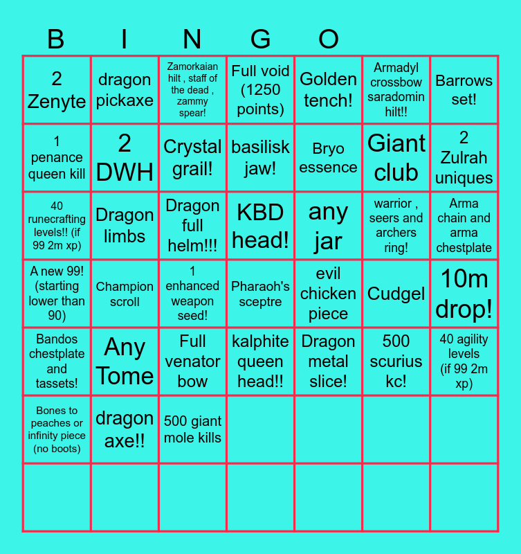 Epic naps Bingo Card