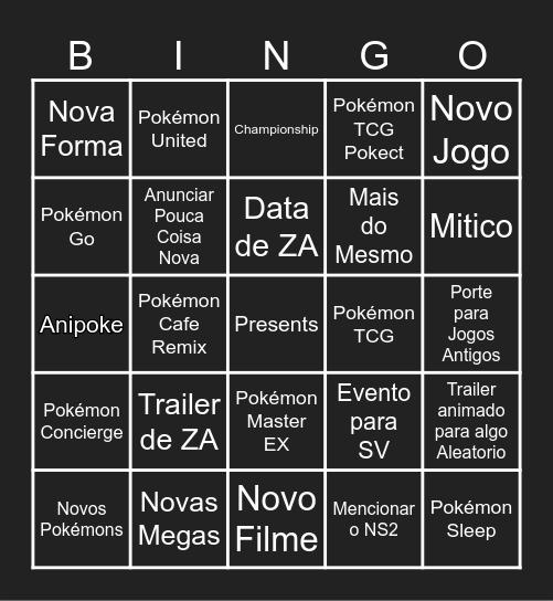 Pokémon Bingo Card