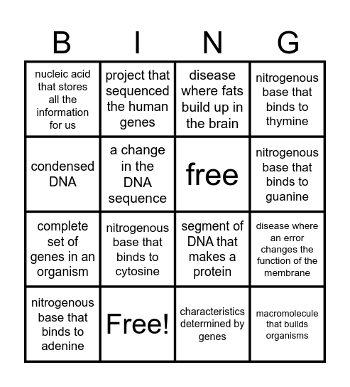Cracking the Code of Life Bingo Card