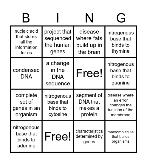 Cracking the Code of Life Bingo Card