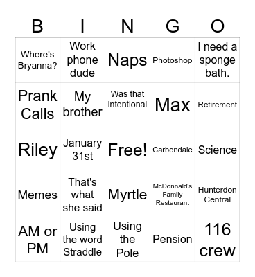Lou's Retirement Bingo Card