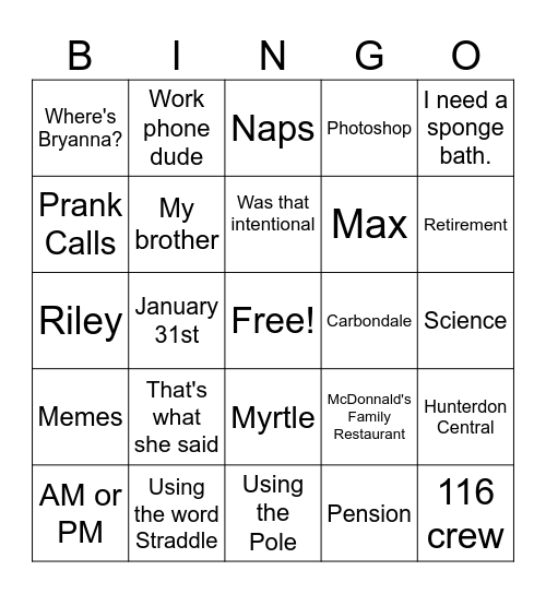Lou's Retirement Bingo Card