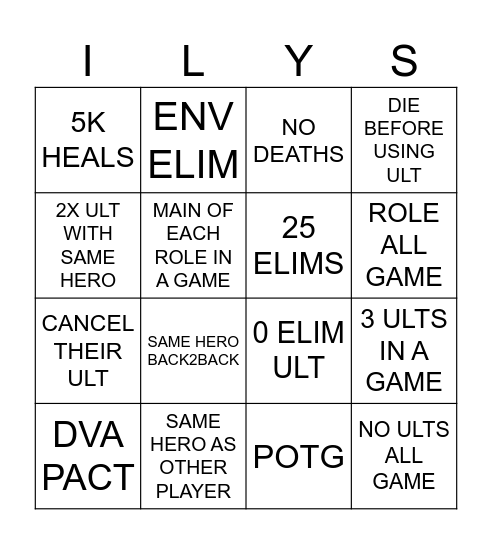 Overwatch 2 Player Mystery Heros Bingo Card