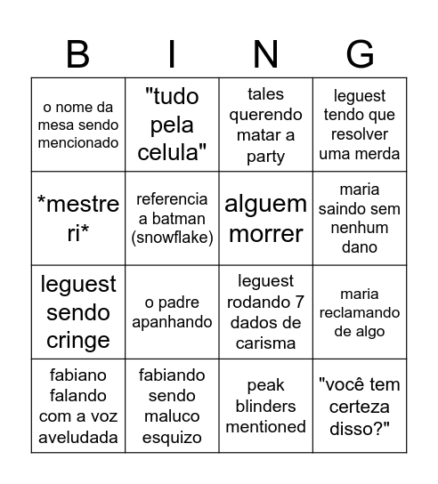 a revanche Bingo Card