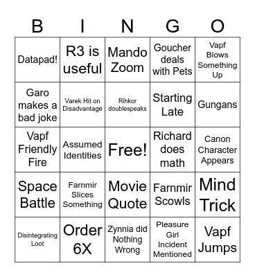 Star Wars Bingo Card
