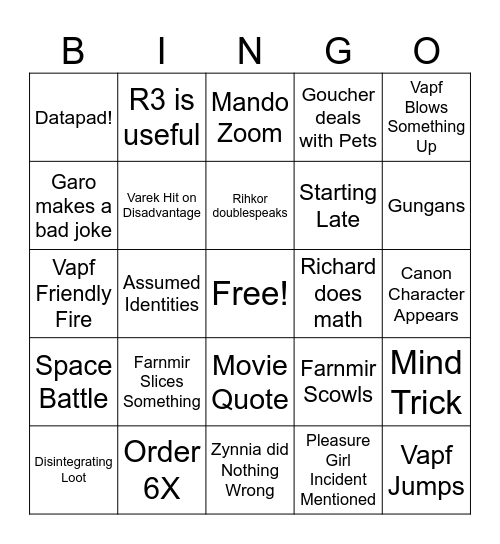Star Wars Bingo Card