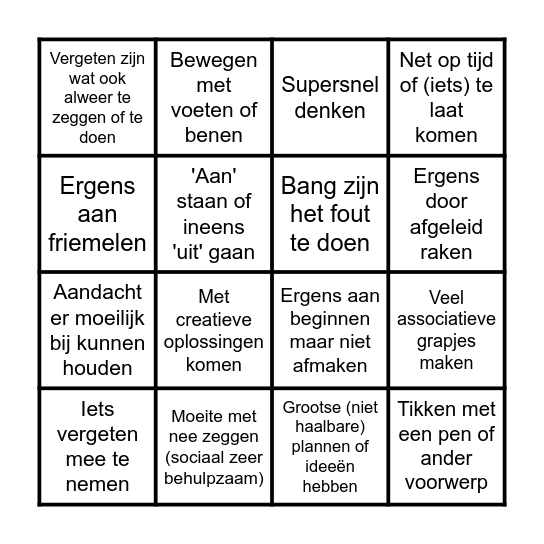 AD(H)D BINGO (1) Bingo Card