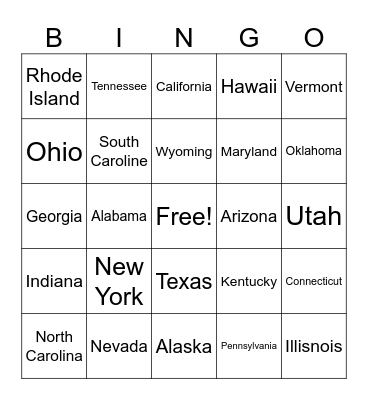 States Bingo Card