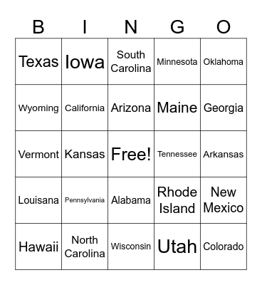 States Bingo Card