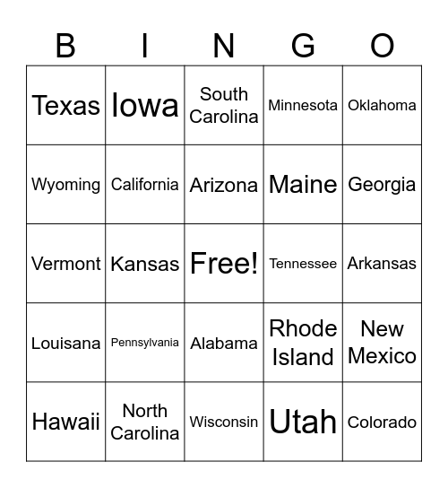 States Bingo Card