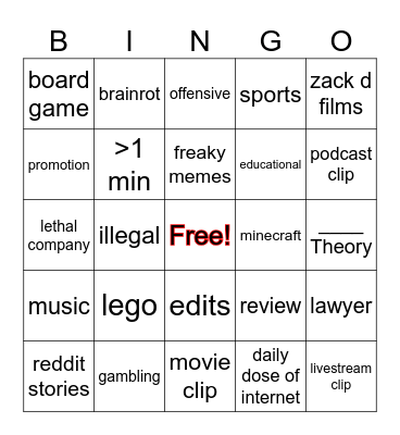 yt shorts Bingo Card