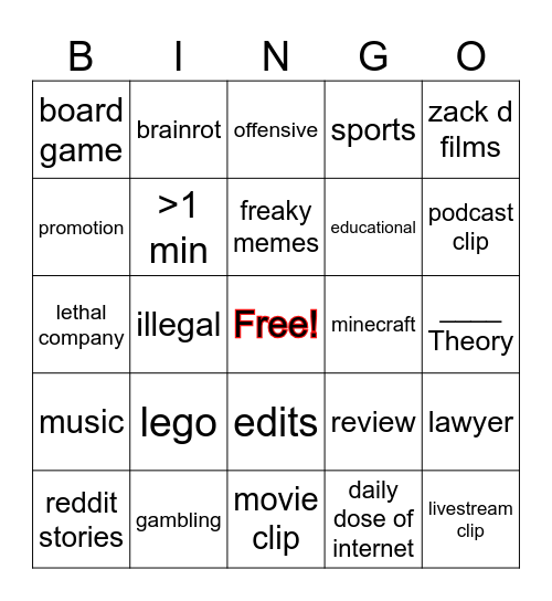 yt shorts Bingo Card