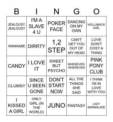 Ladies Of Pop Bingo Card