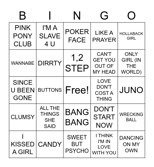 Ladies Of Pop Bingo Card