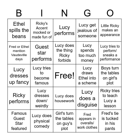 I Love Lucy! Bingo Card