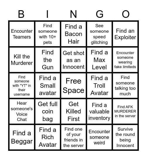 MM2 Bingo Card