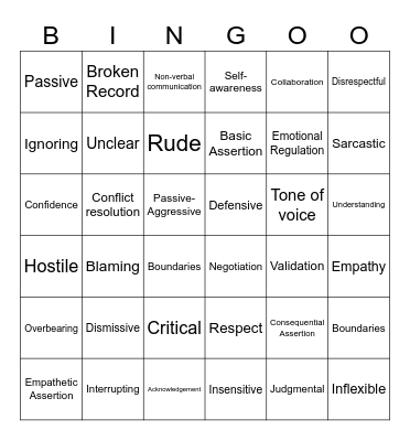 Communication Bingo Card