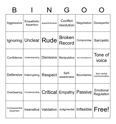 Communication Bingo Card