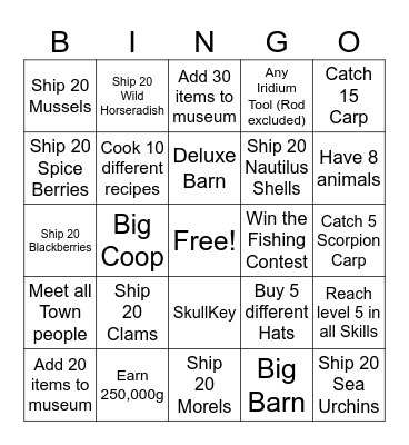 Stardew Valley Bingo Card