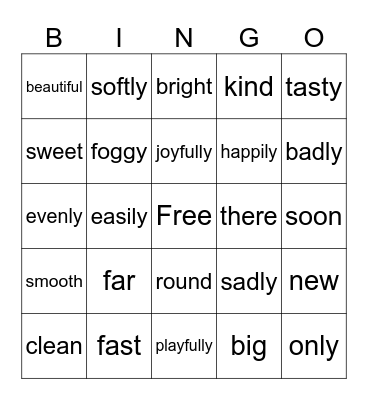 Adjective/Adverb Bingo Card
