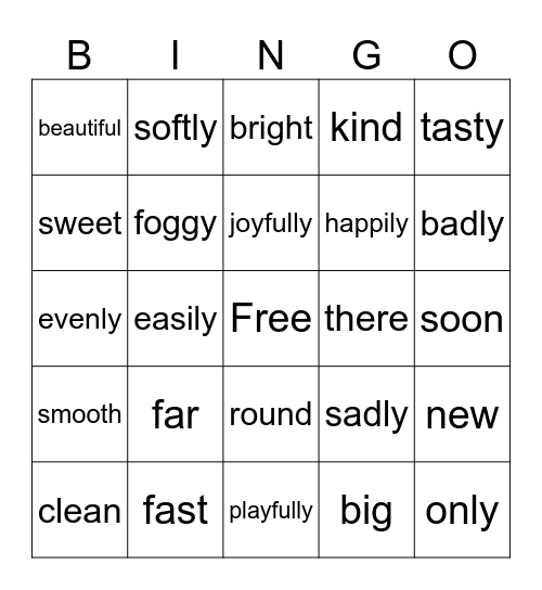 Adjective/Adverb Bingo Card