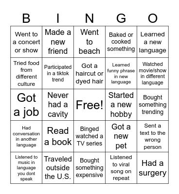 2024 Recap Bingo Card
